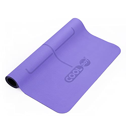 COOLDOT Esterilla Yoga Antideslizante 100% Caucho Ecológico Natural – Mat para Yoga Premium Colchoneta ligera Pilates Sistema Alineamiento Líneas Corporales + Correa Transporte (Púrpura, 1.5 mm)