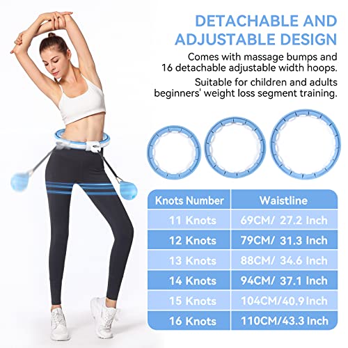 Coollia Hula Hoop Fitness Adultos y Niños,no se Cae y Ajustable, para pérdida de Peso y Fitness, Smart Hula Hoop Masaje de 360° con 16 segmentos para Bajar de Peso, Apto para Principiantes