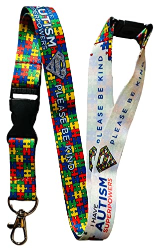 Cordones para el cuello divertidos de tamaño infantil con seguridad Breakaway – hechos exclusivamente para niños (I Have Autism Super Powers)