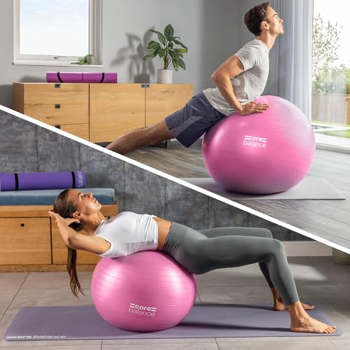 Core Balance, Pelota de Pilates, Fitness, Yoga, Embarazo, Fitball para Ejercicios Gimnasia - Muy Resistente – Tamaño 55cm 65cm 75cm 85cm - Hinchador Incluido