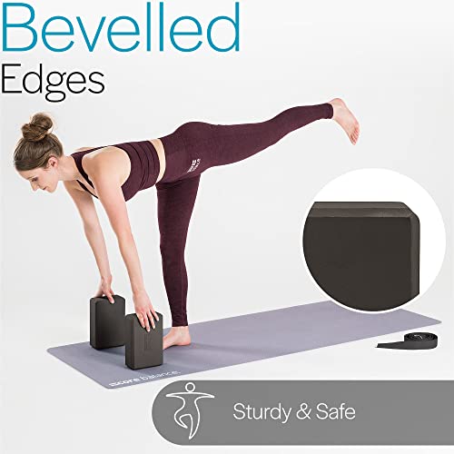 Core Balance Set Bloque Espuma Yoga con Correa - Ladrillo Soporte De Yoga Pilates. Alta Densidad, Resistente, Firme, Ligero - Correa Algodón con Hebilla D Gratis, 5 Colores