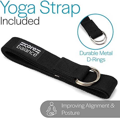 Core Balance Set Bloque Espuma Yoga con Correa - Ladrillo Soporte De Yoga Pilates. Alta Densidad, Resistente, Firme, Ligero - Correa Algodón con Hebilla D Gratis, 5 Colores