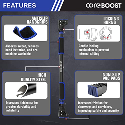 CoreBoost,Barra de dominada para puerta,con cuerda de saltar gratis, sin tornillos, ajustable y fácil instalación, fitness en casa, equipo de entrenamiento de fuerza de 72-97 cm