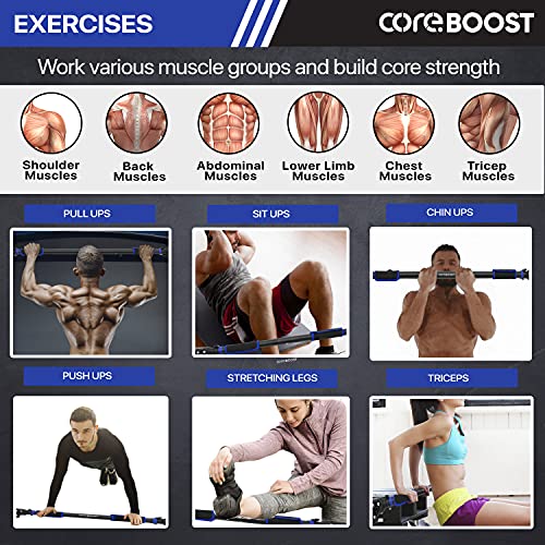 CoreBoost,Barra de dominada para puerta,con cuerda de saltar gratis, sin tornillos, ajustable y fácil instalación, fitness en casa, equipo de entrenamiento de fuerza de 72-97 cm