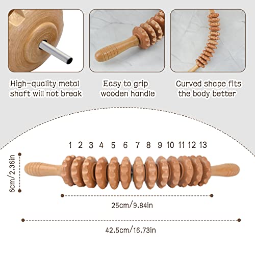 Coriver Masajeador Anticelulitico, 42.5 cm Maderoterapia Rodillo Madera Masaje Celulitis, Anticelulitis Manual Masajeador Rodillo Celulitis, Rodillo Masaje Muscular para Cintura Abdomen Piernas