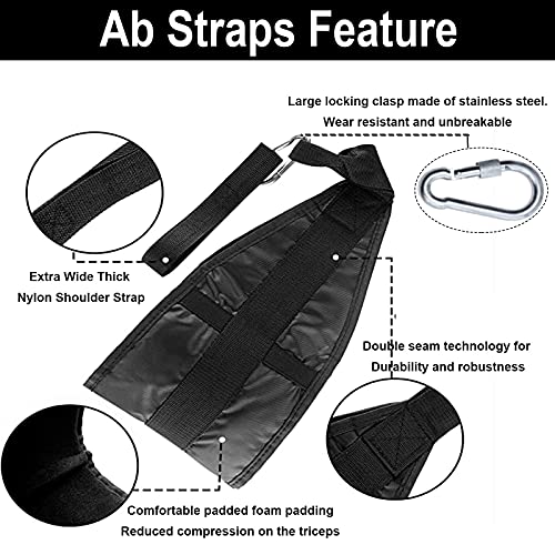 Correas Abdominales Ab Straps para Entrenamiento Abdominal 1 par Correas Permanentes para Abdominales Fitness Barra de Tracción Entrenadores de Abdominales hasta 200 kg con Correas Colchadas (Negro)