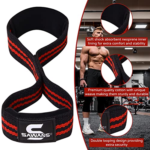 Correas de elevación Acolchadas Figura 8 Correas de muñeca, Peso Resistente, Doble Bucle, Entrenamiento de Culturismo, Gimnasio, Barra de Mano, Antideslizante, Soporte de Peso Muerto (Negro/Rojo)