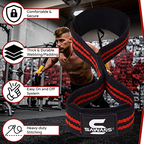 Correas de elevación Acolchadas Figura 8 Correas de muñeca, Peso Resistente, Doble Bucle, Entrenamiento de Culturismo, Gimnasio, Barra de Mano, Antideslizante, Soporte de Peso Muerto (Negro/Rojo)