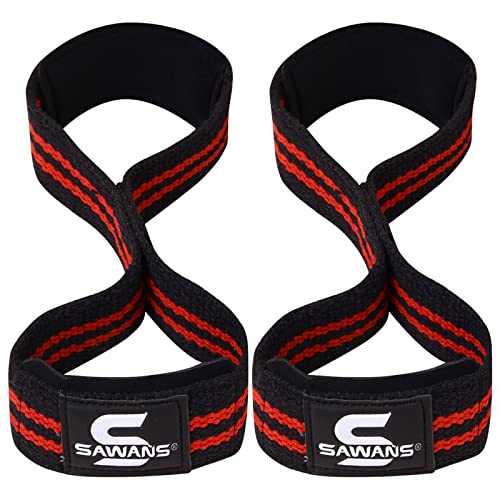 Correas de elevación Acolchadas Figura 8 Correas de muñeca, Peso Resistente, Doble Bucle, Entrenamiento de Culturismo, Gimnasio, Barra de Mano, Antideslizante, Soporte de Peso Muerto (Negro/Rojo)