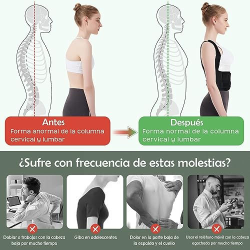 Corrector Postura Espalda Para Mujer: Hombres Espalda Recta Corrección Postural - Entrenador Lumbares Recto Transpirable y Ajustable invisible Negro M