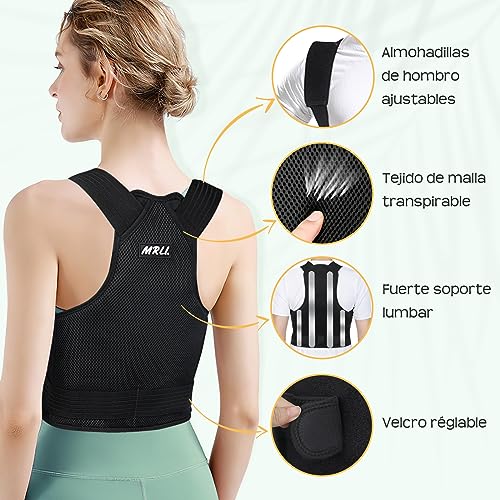 Corrector Postura Espalda Para Mujer: Hombres Espalda Recta Corrección Postural - Entrenador Lumbares Recto Transpirable y Ajustable invisible Negro M