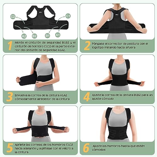 Corrector Postura Espalda Para Mujer: Hombres Espalda Recta Corrección Postural - Entrenador Lumbares Recto Transpirable y Ajustable invisible Negro M