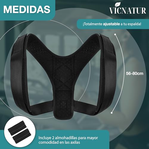 Corrector Postura Espalda -Transpirable y con Cinta Ajustable - Corrector Postura para Mujer y Hombre - Alivio del Dolor de Espalda y Cervicales - Incluye 2 almohadillas Protectoras para las Axilas