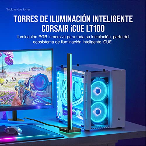 Corsair iCUE LT100 Kit de Inicio de Torres de Iluminación Inteligente, Dos Torres 422 mm de Alto con 46 LED Personalizables, Difusor de Luz Integrado, Soporte Extraíble para Auriculares, Negro