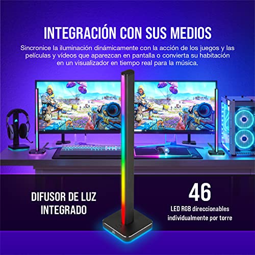 Corsair iCUE LT100 Kit de Inicio de Torres de Iluminación Inteligente, Dos Torres 422 mm de Alto con 46 LED Personalizables, Difusor de Luz Integrado, Soporte Extraíble para Auriculares, Negro