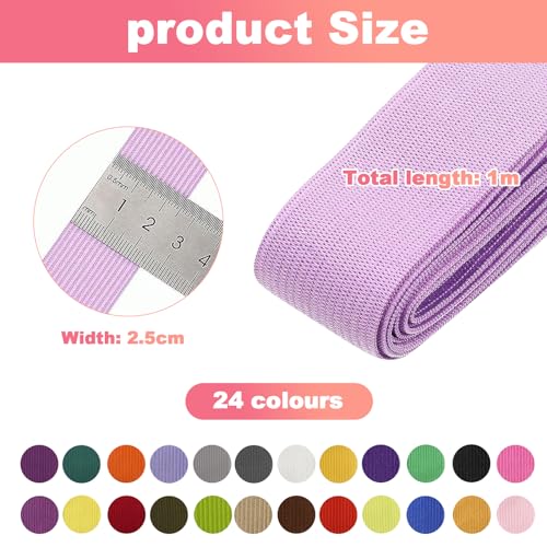 Coser la Banda Elástica, 24Pcs 25mm*1M Banda Elástica Cinta Elástica de Costura, Cinta Elástica Ancha para Coser, Cintas Elásticas para Costura para DIY, Ropa, Costura y Manualidad