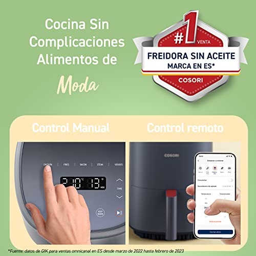 COSORI Freidora de Aire Inteligente 75-230℃, Air Fryer con 7 Programas, Pantalla Táctil Digital, 30 Recetas de APP, Freidora sin Aceite 3,8L Apta para Lavavajillas, Amazon Exclusive, 1500W