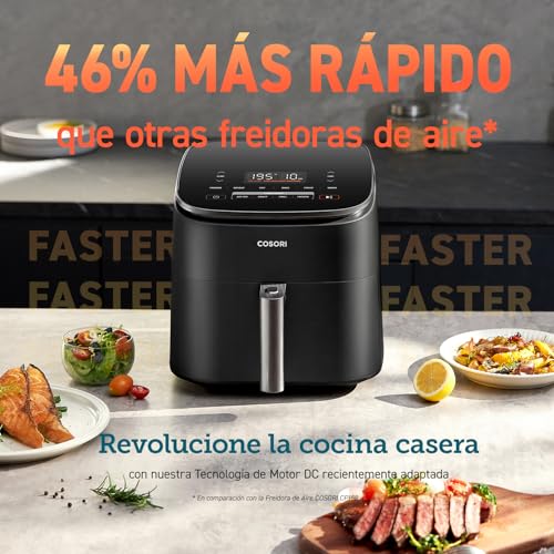 COSORI Freidora de Aire Turbo Blaze™ 6L, Air Fryer 46% Más Rápida con Motor DC, Freidora sin Aceite 9 en 1, con 96 Recetas de Chef, Apta para Lavavajillas, Freír, Hornear, Asar, Deshidratar, 1725W