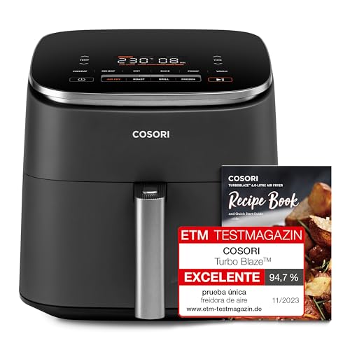 COSORI Freidora de Aire Turbo Blaze™ 6L, Air Fryer 46% Más Rápida con Motor DC, Freidora sin Aceite 9 en 1, con 96 Recetas de Chef, Apta para Lavavajillas, Freír, Hornear, Asar, Deshidratar, 1725W