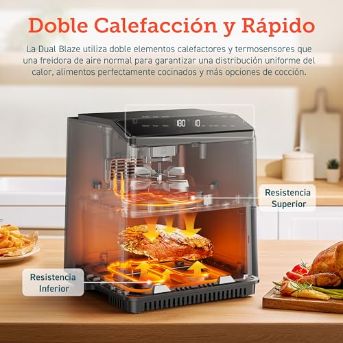 COSORI Freidora de Aire Wifi 6,4 L, Air Fryer con Doble Resistencia, 60+ Recetas de App Creadas por Chef en Español, Freidora sin Aceite con 12 Programas, Gris Oscuro, Dual Blaze