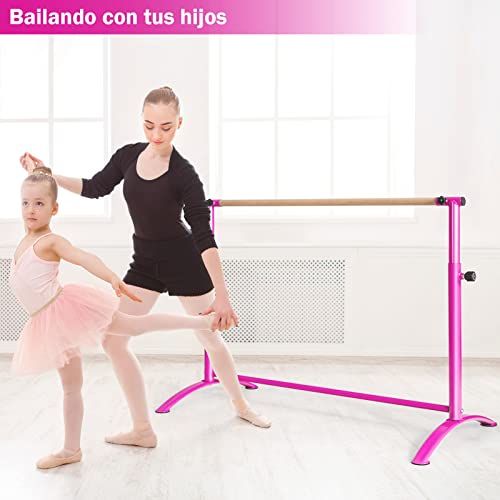 COSTWAY 130 cm Barra de Ballet, Barra de Baile con 4 Alturas Regulables, Barra de Madera de Haya, Almohadillas Antideslizantes, Barra de Fitness y Elongación para Casa Sala de Baile (Rosa)