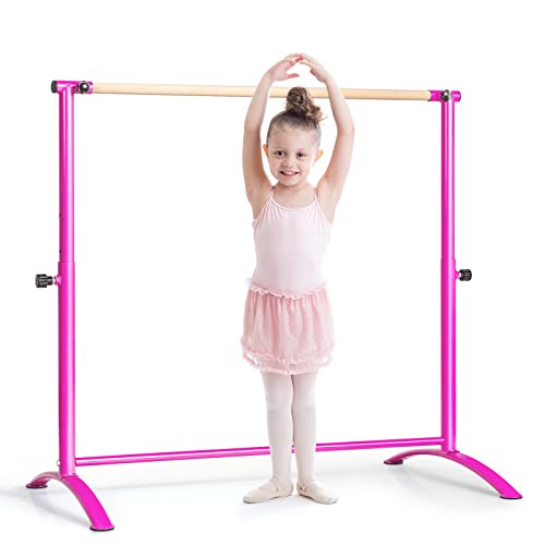 COSTWAY 130 cm Barra de Ballet, Barra de Baile con 4 Alturas Regulables, Barra de Madera de Haya, Almohadillas Antideslizantes, Barra de Fitness y Elongación para Casa Sala de Baile (Rosa)