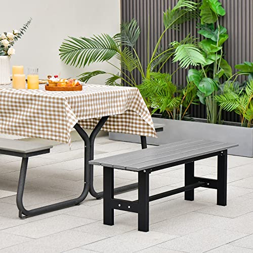 COSTWAY Banco Exterior de 2 Plazas, Banco Jardin Exterior Estructura Metal Revestido de Plástico, 120 x 36 x 40,5 cm, Carga 300kg, Terraza Jardin Interior Exterior (Gris)