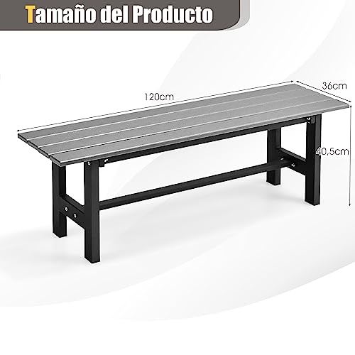 COSTWAY Banco Exterior de 2 Plazas, Banco Jardin Exterior Estructura Metal Revestido de Plástico, 120 x 36 x 40,5 cm, Carga 300kg, Terraza Jardin Interior Exterior (Gris)