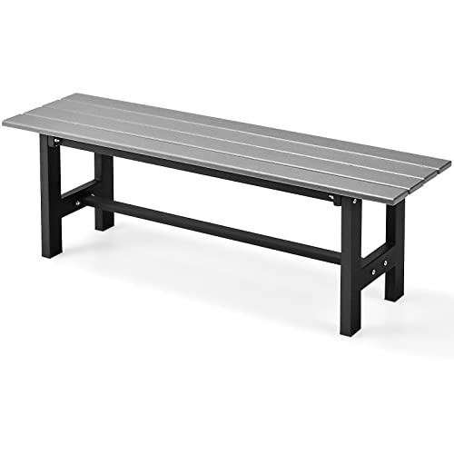 COSTWAY Banco Exterior de 2 Plazas, Banco Jardin Exterior Estructura Metal Revestido de Plástico, 120 x 36 x 40,5 cm, Carga 300kg, Terraza Jardin Interior Exterior (Gris)