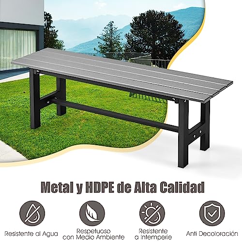 COSTWAY Banco Exterior de 2 Plazas, Banco Jardin Exterior Estructura Metal Revestido de Plástico, 120 x 36 x 40,5 cm, Carga 300kg, Terraza Jardin Interior Exterior (Gris)