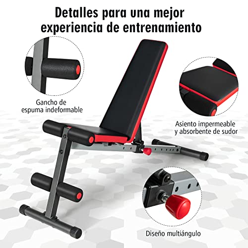 COSTWAY Banco Musculación, Banco de Pesas con Respaldo Regulable en 9 Niveles, Press Banca hasta 300kg, Banco Abdominales Gimnasia en Casa