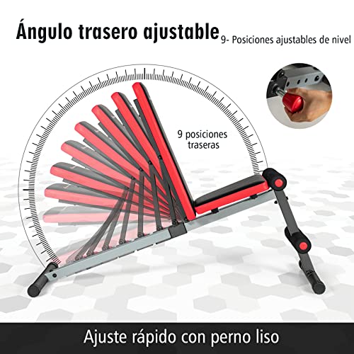 COSTWAY Banco Musculación, Banco de Pesas con Respaldo Regulable en 9 Niveles, Press Banca hasta 300kg, Banco Abdominales Gimnasia en Casa