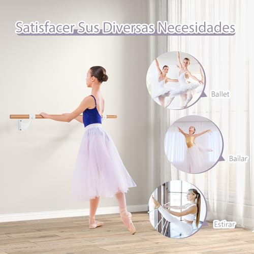 COSTWAY Barra de Ballet de Pared, Barra de Baile Individual de 120 cm, Altura Fija para Yoga, Estiramiento, Entrenamiento,Hogar, Gimnasio, Estudio, Niños y Adultos (Blanco)