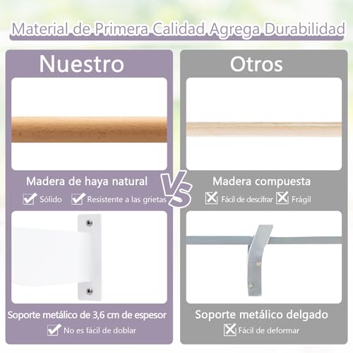 COSTWAY Barra de Ballet de Pared, Barra de Baile Individual de 120 cm, Altura Fija para Yoga, Estiramiento, Entrenamiento,Hogar, Gimnasio, Estudio, Niños y Adultos (Blanco)