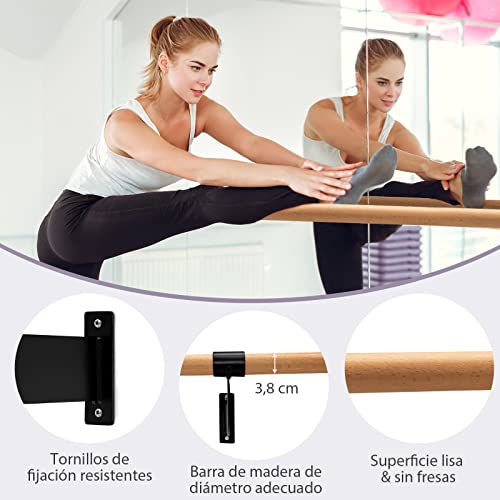 COSTWAY Barra de Ballet de Pared, Barra de Baile Individual de 120 cm, Altura Fija para Yoga, Estiramiento, Entrenamiento,Hogar, Gimnasio, Estudio, Niños y Adultos (Negro)