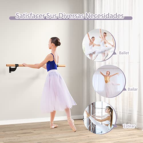 COSTWAY Barra de Ballet de Pared, Barra de Baile Individual de 120 cm, Altura Fija para Yoga, Estiramiento, Entrenamiento,Hogar, Gimnasio, Estudio, Niños y Adultos (Negro)