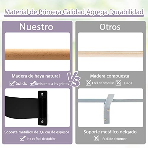 COSTWAY Barra de Ballet de Pared, Barra de Baile Individual de 120 cm, Altura Fija para Yoga, Estiramiento, Entrenamiento,Hogar, Gimnasio, Estudio, Niños y Adultos (Negro)