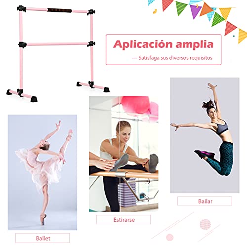 COSTWAY Barra de Ballet Independiente Móvil Altura Regulable Barra de Estiramiento Desmontable Barra de Ballet de Hierro Carga hasta 50 kg (Rosa)