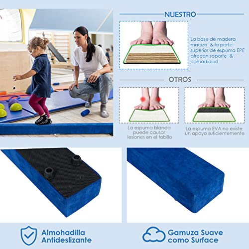 COSTWAY Barra de Equilibrio Gimnasia de 210 cm, Viga de Equilibrio Plegable de Gimnasia, Barra Gimnasia Artistica con Empuñaduras, Resistente al Desgaste para Niños Gimnastas y Animadoras (Azul)