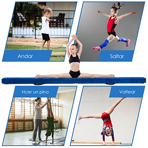 COSTWAY Barra de Equilibrio Gimnasia de 210 cm, Viga de Equilibrio Plegable de Gimnasia, Barra Gimnasia Artistica con Empuñaduras, Resistente al Desgaste para Niños Gimnastas y Animadoras (Azul)