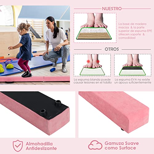 COSTWAY Barra de Equilibrio Gimnasia de 210 cm, Viga de Equilibrio Plegable de Gimnasia, Barra Gimnasia Artistica con Empuñaduras, Resistente al Desgaste para Niños Gimnastas y Animadoras (Rosado)