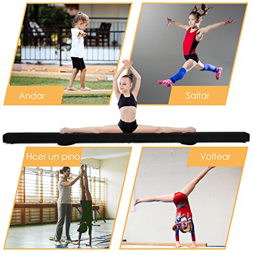 COSTWAY Barra de Equilibrio Gimnasia de 210 cm, Viga de Equilibrio Plegable de Gimnasia, Barra Gimnasia Artistica con Empuñaduras, Resistente al Desgaste para Niños Gimnastas y Animadoras (Negro)