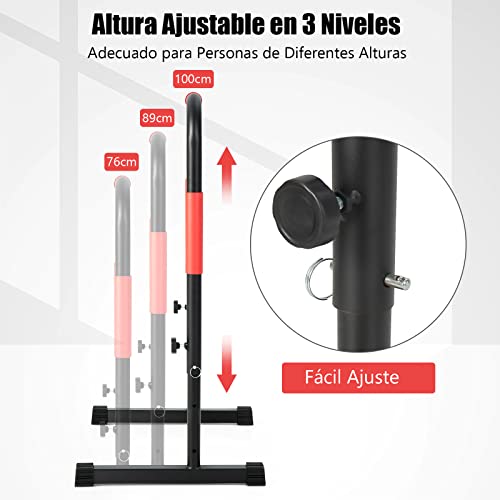 COSTWAY Barras Paralelas Ajustables, Barras Paralelas de Fitness de Acero con 3 Niveles de Altura Ajustables 69 x 49 x 76,5/86/98 cm, 2 Conectores de Seguridad, Dip Station