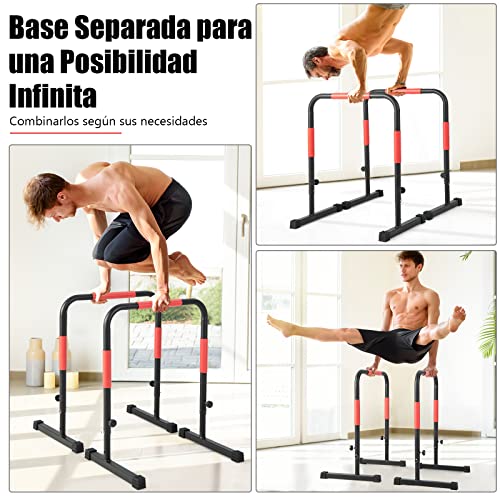 COSTWAY Barras Paralelas Ajustables, Barras Paralelas de Fitness de Acero con 3 Niveles de Altura Ajustables 69 x 49 x 76,5/86/98 cm, 2 Conectores de Seguridad, Dip Station