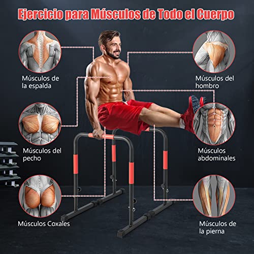 COSTWAY Barras Paralelas Ajustables, Barras Paralelas de Fitness de Acero con 3 Niveles de Altura Ajustables 69 x 49 x 76,5/86/98 cm, 2 Conectores de Seguridad, Dip Station