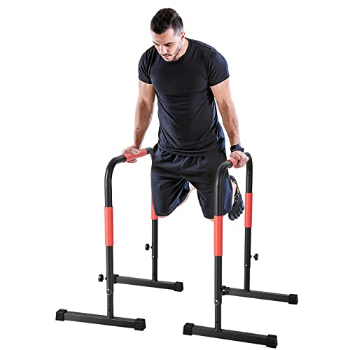 COSTWAY Barras Paralelas Ajustables, Barras Paralelas de Fitness de Acero con 3 Niveles de Altura Ajustables 69 x 49 x 76,5/86/98 cm, 2 Conectores de Seguridad, Dip Station