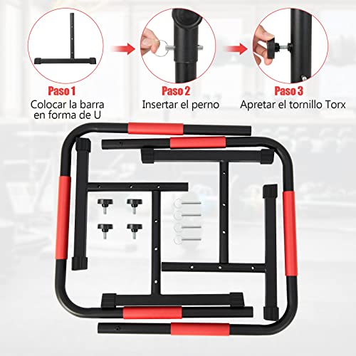 COSTWAY Barras Paralelas Ajustables, Barras Paralelas de Fitness de Acero con 3 Niveles de Altura Ajustables 69 x 49 x 76,5/86/98 cm, 2 Conectores de Seguridad, Dip Station