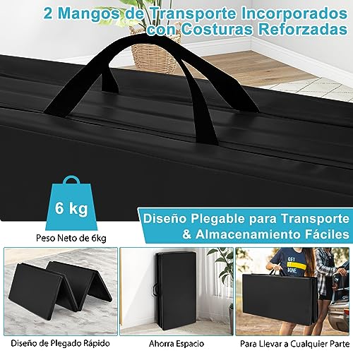 COSTWAY Colchoneta de Gimnasia, Alfombrilla de Suelo Suave 240x120x5 centímetros, Colchoneta de Ejercicio Plegable para Yoga Fitness Hogar (Negro)