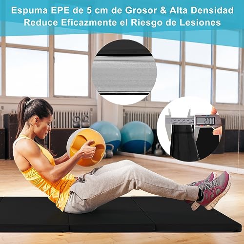 COSTWAY Colchoneta de Gimnasia, Alfombrilla de Suelo Suave 240x120x5 centímetros, Colchoneta de Ejercicio Plegable para Yoga Fitness Hogar (Negro)