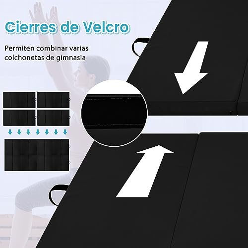 COSTWAY Colchoneta de Gimnasia, Alfombrilla de Suelo Suave 240x120x5 centímetros, Colchoneta de Ejercicio Plegable para Yoga Fitness Hogar (Negro)